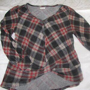 Red/Black Plaid Knit Cross Front Top size XL
